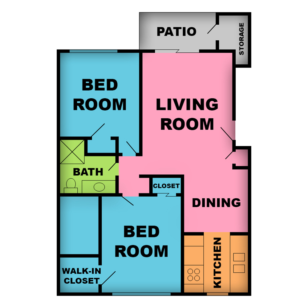 This image is the visual schematic floorplan representation of Plan A at Hacienda Gardens Apartments.